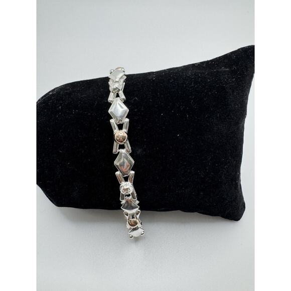 Designer Peruvian Sterling Silver 950 and 18K Gold Inlay Bracelet - 7.5” - Picture 1 of 6